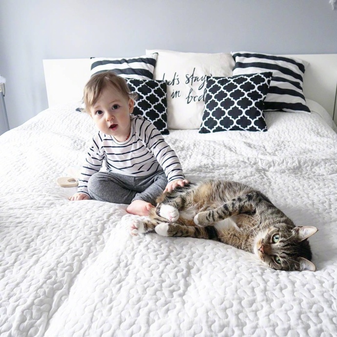 养个小萌娃和一只大胖喵简直就是理想的生活