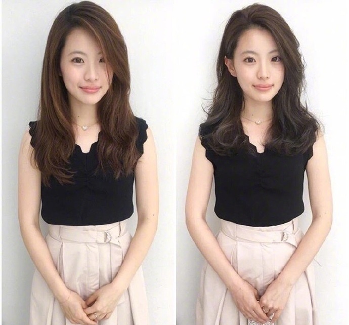 不同长度的卷发发型美女自拍照