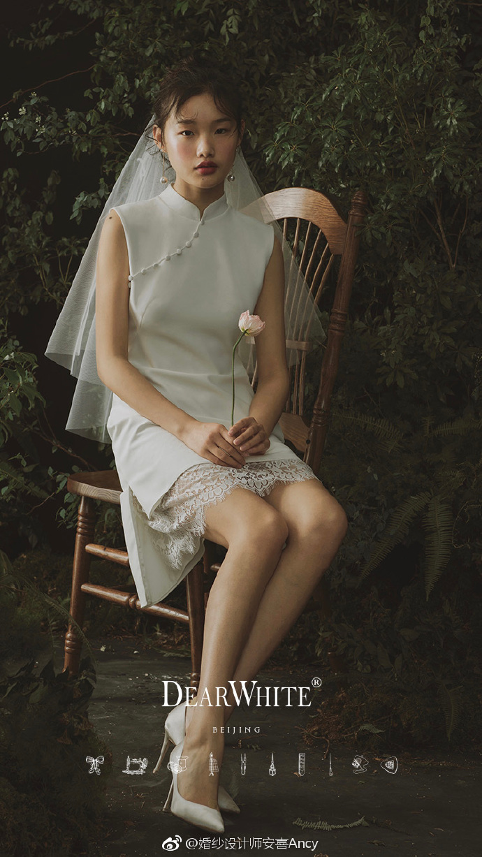 中式旗袍白婚纱图片